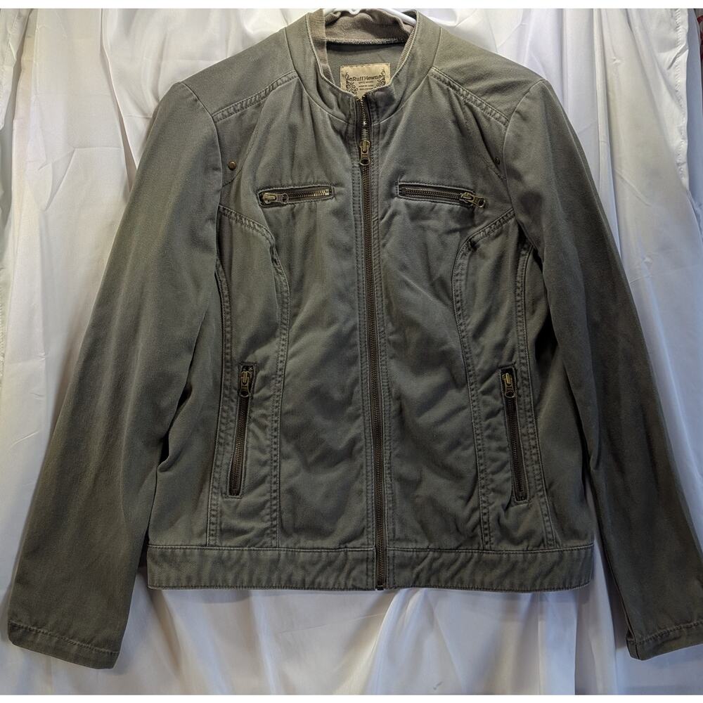 Ruff Hewn Zipper Moto Jacket Army Green Size M